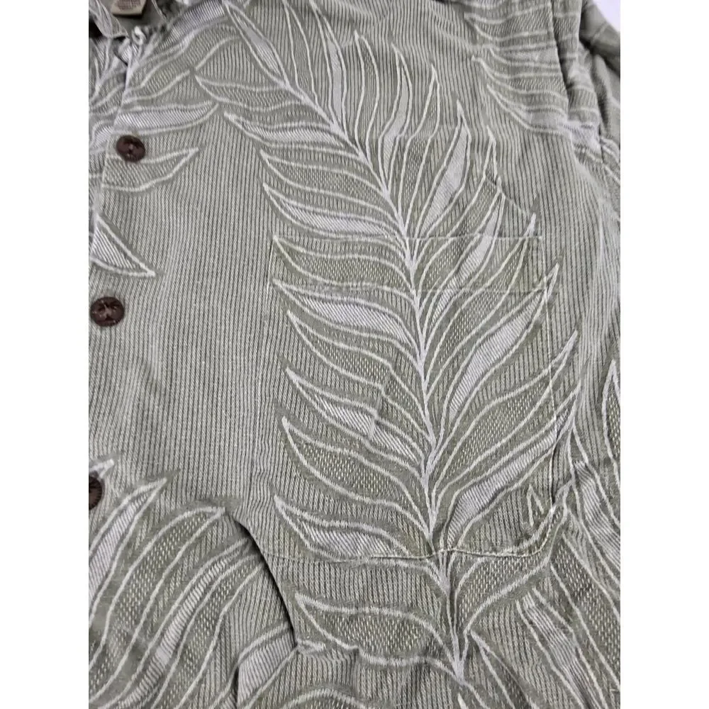 Jamaica Jaxx Shirt Mens XL Green Short Sleeve Button Up Hawaiian Leaf‎ Silk Vtg